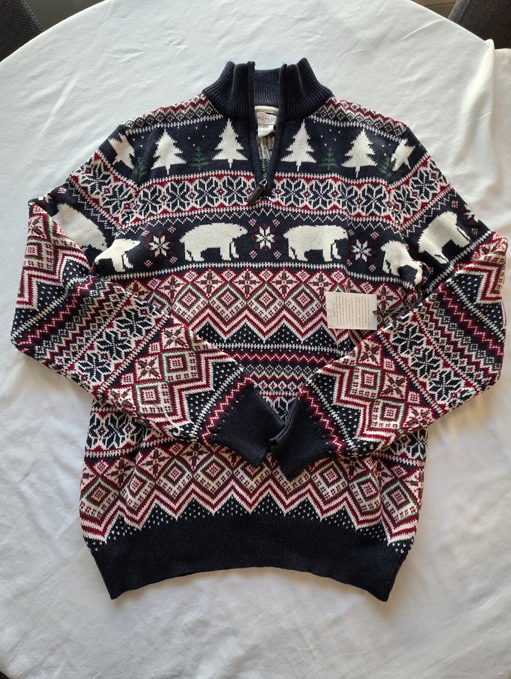 Aspen Fair Isle Polar Bear Quarter Zip Sweater Size Medium NWT